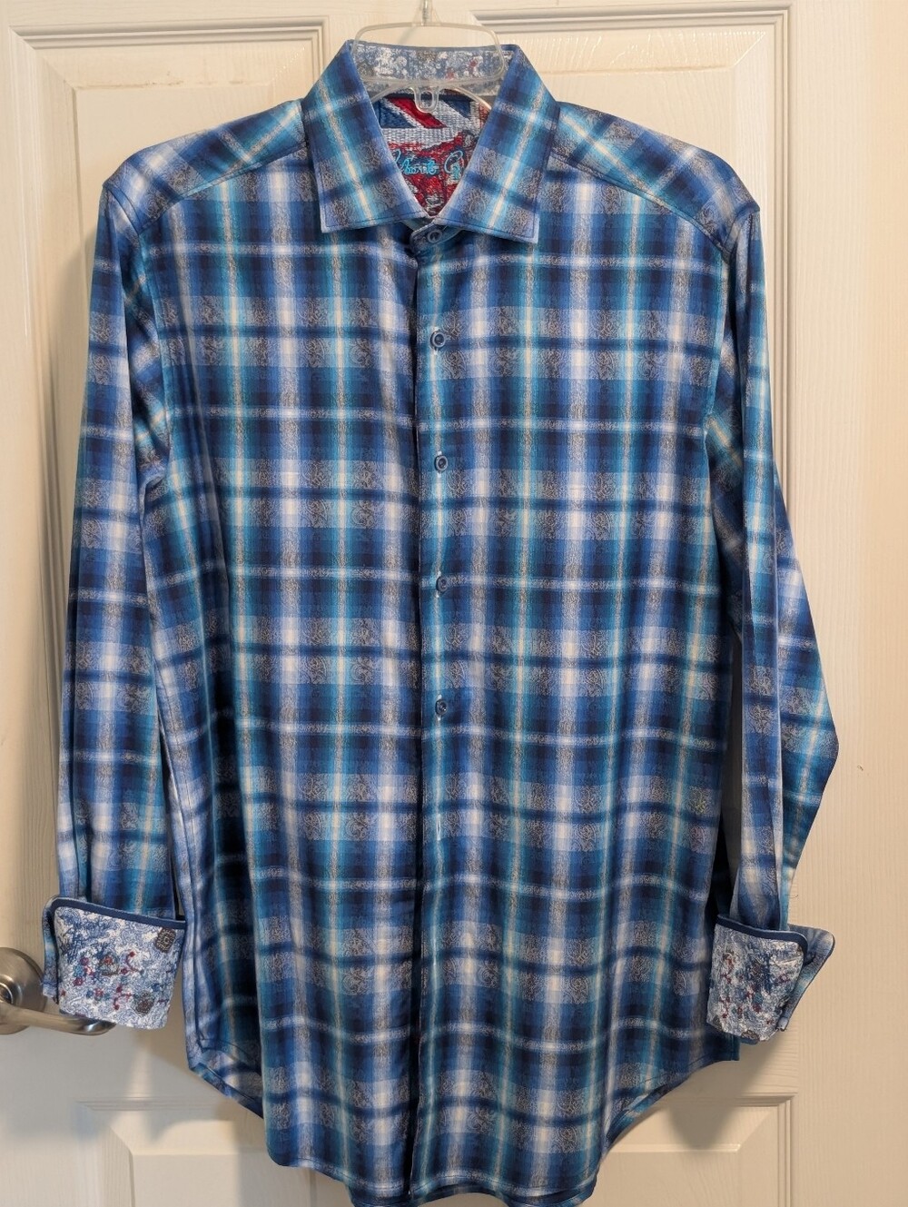 ROBERT GRAHAM Men's Blue Plaid Long-Sleeve Button-Up Shirt